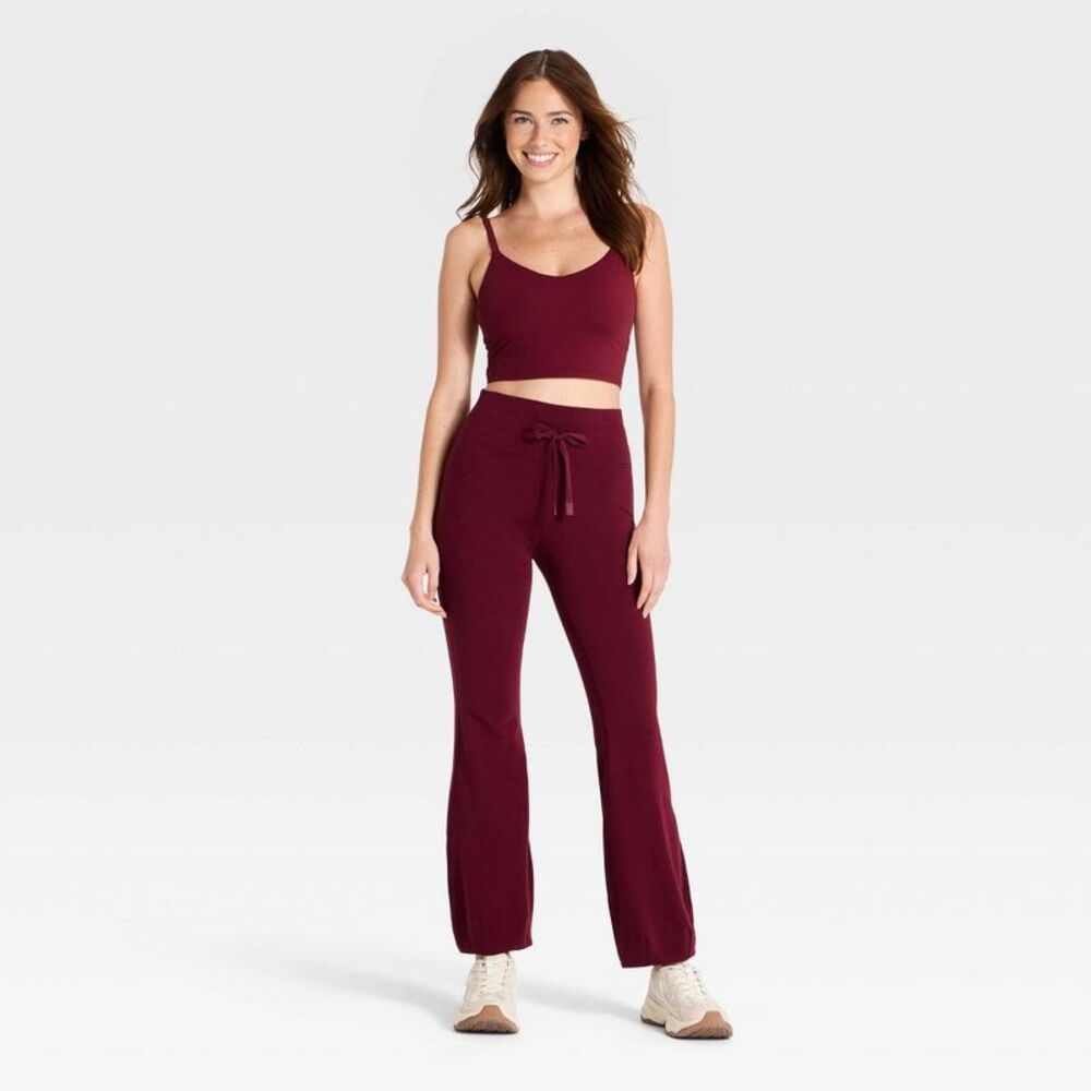 Women's High-Rise Active Tie Bubble Hem Pants - JoyLab Maroon M - Picture 3 of 3